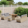 Juego de Sofá de Jardín de 9 Piezas con Cojines Beige Ratán Poliéster Acacia | Foro24.es | Tu tienda online para hogar, jardín y más Foro24.es