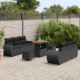 Juego de Sofá de Jardín de 9 Piezas con Cojines Ratán Negro Acacia | Foro24.es | Tu tienda online para hogar, jardín y más Foro24.es