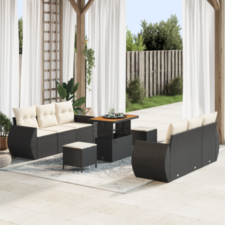 Juego de Sofá de Jardín de 9 Piezas con Cojines Negro Poliratán Acacia | Foro24.es | Tu tienda online para hogar, jardín y más Foro24.es