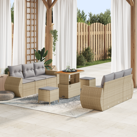 Juego de Sofá de Jardín de 9 Piezas con Cojines Beige Poliratán Acacia von , Outdoor-Sofas - Ref: Foro24-3361832, Preis: 598,...