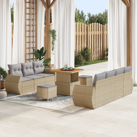 Juego de Sofás de Jardín de 10 Piezas con Cojines Beige Ratán Poliéster Acacia | Foro24.es | Tu tienda online para hogar, jardín y más Foro24.es
