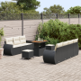 Juego de Sofá de Jardín de 10 Piezas con Cojines Ratán Poli Negro Acacia | Foro24.es | Tu tienda online para hogar, jardín y más Foro24.es