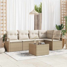 Conjunto de sofá de jardín 6 pcs Beige Poliratán