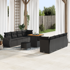Juego de Sofá de Jardín de 11 Piezas con Cojines Negro Ratán Poliéster Acacia by , Outdoor sofas - Ref: Foro24-3361844, Price...