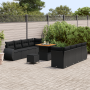 Juego de Sofá de Jardín de 11 Piezas con Cojines Negro Ratán Poliéster Acacia von , Outdoor-Sofas - Ref: Foro24-3361844, Prei...