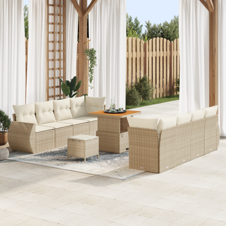 Set de Sofá de Jardín de 11 Piezas con Cojines Beige Ratán Poliéster Acacia | Foro24.es | Tu tienda online para hogar, jardín y más Foro24.es
