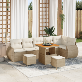 Juego de Sofá de Jardín de 9 Piezas con Cojines Beige Poliratán Acacia de , Sofás de exterior - Ref: Foro24-3361891, Precio: ...