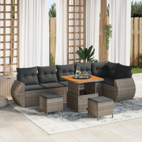 Conjunto Sofá Jardín 9 Piezas con Cojines Gris
