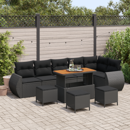 Conjunto de Sofás de Jardín de 10 Piezas con Cojines Negro Poliratán Acacia | Foro24.es | Tu tienda online para hogar, jardín y más Foro24.es