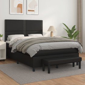 Cama box spring con colchón cuero sintético negro 140x200cm en Camas y somieres | Comprar online en Foro24
