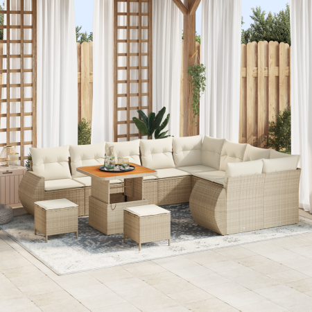 Conjunto de Sofá de Jardín de 12 Piezas con Cojines Beige Poliratán Acacia | Foro24.es | Tu tienda online para hogar, jardín y más Foro24.es