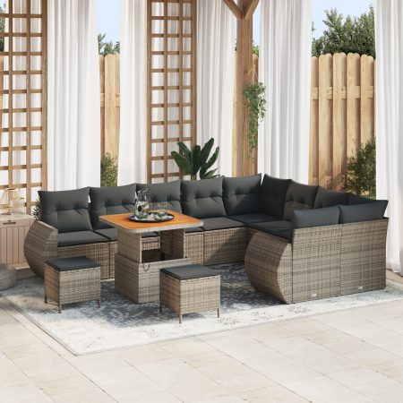 Juego de sofá de jardín de 12 piezas con cojines gris ratán sintético acacia | Foro24.es | Tu tienda online para hogar, jardín y más Foro24.es