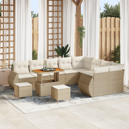Juego de sofá de jardín de 12 piezas con cojines beige de ratán poliéster acacia | Foro24.es | Tu tienda online para hogar, jardín y más Foro24.es