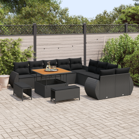 Set de Sofás de Jardín de 13 Piezas con Cojines Poliratán Negro Acacia | Foro24.es | Tu tienda online para hogar, jardín y más Foro24.es