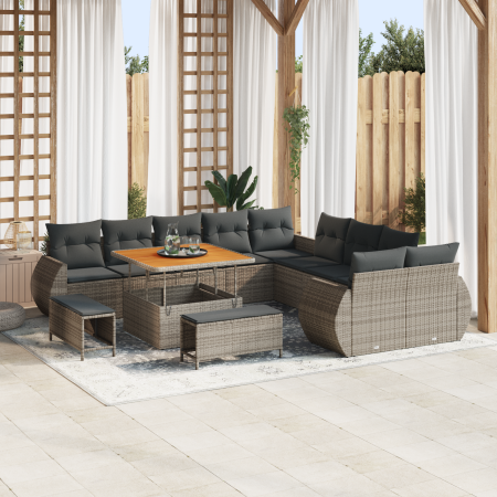 Juego de Sofá de Jardín de 13 Piezas con Cojines Gris Ratán Sintético Acacia von , Outdoor-Sofas - Ref: Foro24-3361928, Preis...
