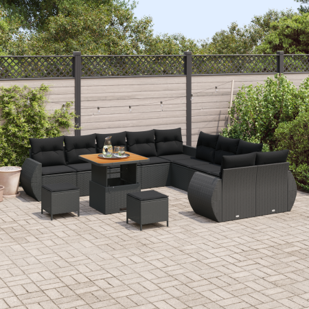 Juego de Sofá de Jardín de 13 Piezas con Cojines Negro Poliratán Acacia von , Outdoor-Sofas - Ref: Foro24-3361929, Preis: 889...