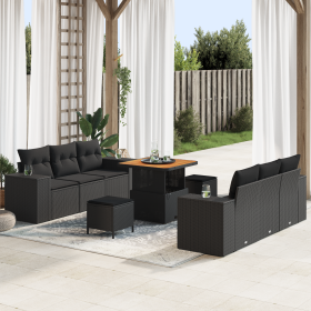 Conjunto de Sofá de Jardín de 9 piezas con Cojines Ratán Sintético Negro Acacia by , Outdoor sofas - Ref: Foro24-3361954, Pri...