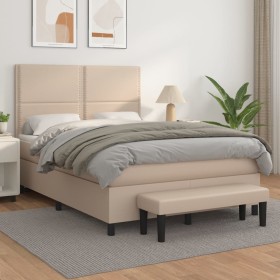 Cama box spring con colchón cuero sintético capuchino 140x200cm