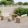 Juego de Sofá de Jardín de 9 Piezas con Cojines Beige Ratán Poliéster Acacia | Foro24.es | Tu tienda online para hogar, jardín y más Foro24.es