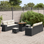 Set de Sofá de Jardín de 9 Piezas con Cojines Ratán Poliéster Negro Acacia | Foro24.es | Tu tienda online para hogar, jardín y más Foro24.es