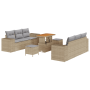 Juego de Sofá de Jardín de 9 Piezas con Cojines Beige Ratán Poli Acacia | Foro24.es | Tu tienda online para hogar, jardín y más Foro24.es
