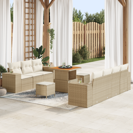 Juego de Sofá de Jardín de 10 Piezas con Cojines Beige de Poliratán | Foro24.es | Tu tienda online para hogar, jardín y más Foro24.es