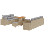 Juego de Sofá de Jardín de 10 Piezas con Cojines Beige Ratán Poli Acacia | Foro24.es | Tu tienda online para hogar, jardín y más Foro24.es