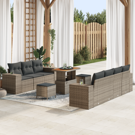 Juego de Sofás de Jardín de 10 Piezas con Cojines Gris Poliratán Acacia | Foro24.es | Tu tienda online para hogar, jardín y más Foro24.es