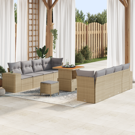 Juego de Sofá de Jardín de 11 Piezas con Cojines Beige Poliratán Acacia | Foro24.es | Tu tienda online para hogar, jardín y más Foro24.es