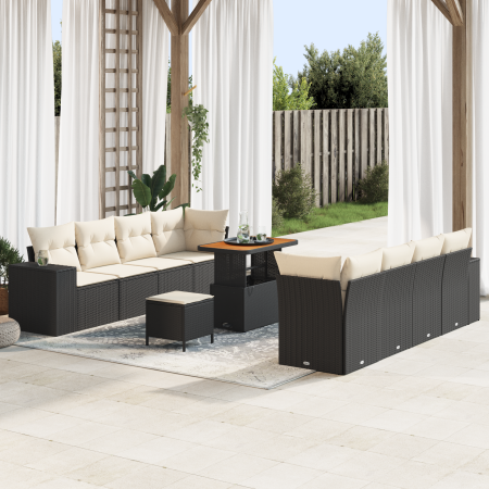 Juego de Sofá de Jardín de 11 Piezas con Cojines Negro Poli Rattan Acacia | Foro24.es | Tu tienda online para hogar, jardín y más Foro24.es
