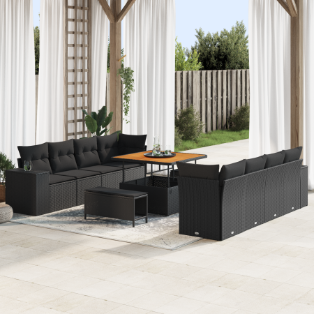 Juego de Sofás de Jardín de 11 Piezas con Cojines Negro Poliratán Acacia | Foro24.es | Tu tienda online para hogar, jardín y más Foro24.es