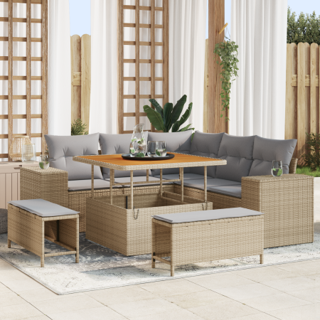 Juego de Sofás de Jardín de 8 Piezas con Cojines Beige Ratán Poliéster | Foro24.es | Tu tienda online para hogar, jardín y más Foro24.es