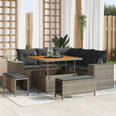 Conjunto de Sofás de Jardín de 8 Piezas con Cojines Gris Ratán Poliéster Acacia by , Outdoor sofas - Ref: Foro24-3361998, Pri...
