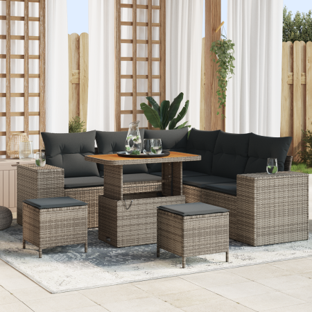 Juego de Sofá de Jardín de 8 Piezas con Cojines Gris de Poliratán Acacia | Foro24.es | Tu tienda online para hogar, jardín y más Foro24.es