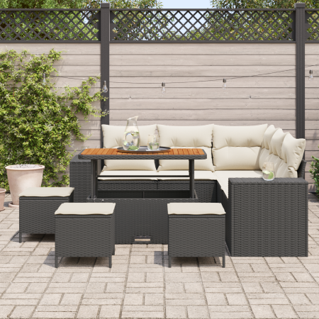 Juego de Sofás de Jardín de 9 Piezas con Cojines Ratán Poli Negro Acacia | Foro24.es | Tu tienda online para hogar, jardín y más Foro24.es
