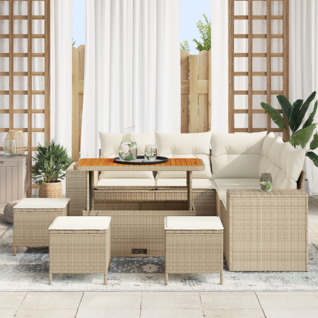 Conjunto de Sofás de Jardín de 9 Piezas con Cojines Beige Ratán de Polietileno Acacia | Foro24.es | Tu tienda online para hogar, jardín y más Foro24.es