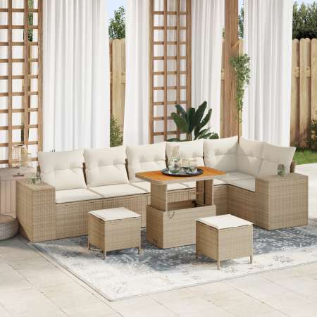 Juego de Sofás de Jardín de 9 Piezas con Cojines Beige de Poliratán Acacia | Foro24.es | Tu tienda online para hogar, jardín y más Foro24.es