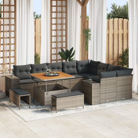 Juego de Sofás de Jardín de 12 Piezas con Cojines Gris Poliratán Acacia von , Outdoor-Sofas - Ref: Foro24-3362038, Preis: 880...