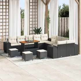 Juego de Sofá de Jardín de 14 Piezas con Cojines Negro Poliratán Acacia de , Sofás de exterior - Ref: Foro24-3362070, Precio:...