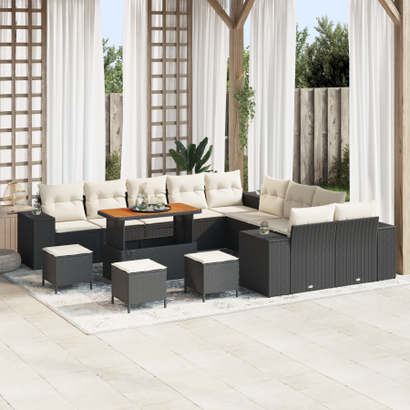 Juego de Sofá de Jardín de 14 Piezas con Cojines Negro Poliratán Acacia | Foro24.es | Tu tienda online para hogar, jardín y más Foro24.es