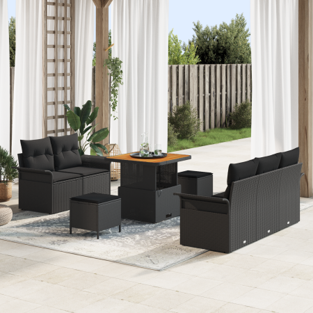 Juego de Sofá de Jardín de 8 Piezas con Cojines Negro Poliratán Acacia | Foro24.es | Tu tienda online para hogar, jardín y más Foro24.es