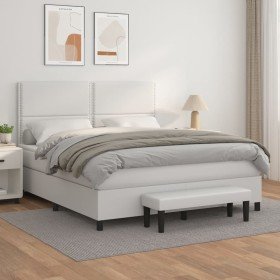 Cama box spring con colchón cuero sintético blanco 180x200 cm Cama box spring con colchón cuero sintético blanco 180x200 cm