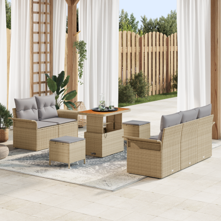 Juego de Sofá de Jardín de 8 Piezas con Cojines Ratán Beige Acacia | Foro24.es | Tu tienda online para hogar, jardín y más Foro24.es