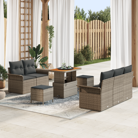 Juego de Sofá de Jardín de 8 Piezas con Cojines Gris Ratán Poliéster Acacia | Foro24.es | Tu tienda online para hogar, jardín y más Foro24.es