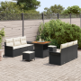 Juego de Sofá de Jardín de 9 Piezas con Cojines Ratán Poliéster Negro Acacia | Foro24.es | Tu tienda online para hogar, jardín y más Foro24.es