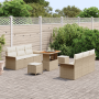 Juego de Sofás de Jardín de 9 Piezas con Cojines Beige Poliratán Acacia | Foro24.es | Tu tienda online para hogar, jardín y más Foro24.es