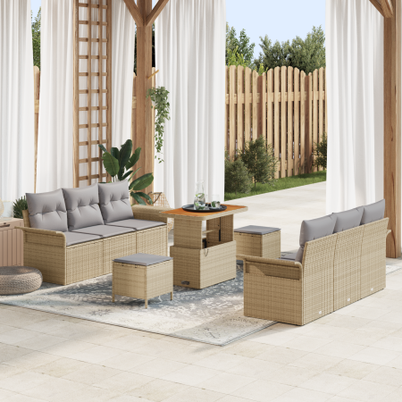 Juego de Sofá de Jardín de 9 Piezas con Cojines Beige Poliratán Acacia | Foro24.es | Tu tienda online para hogar, jardín y más Foro24.es