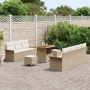 Juego de Sofá de Jardín de 10 Piezas con Cojines Beige de Poliratán y Acacia | Foro24.es | Tu tienda online para hogar, jardín y más Foro24.es