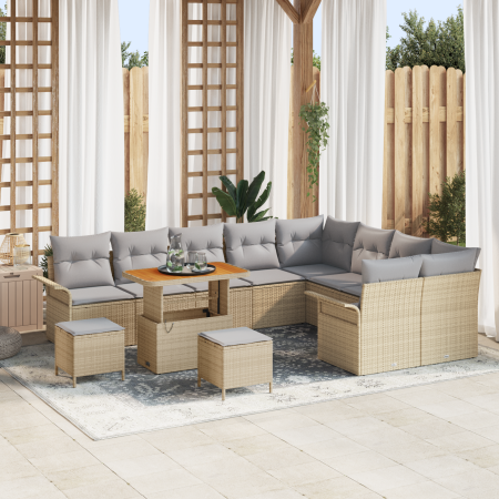 Juego de Sofás de Jardín de 12 piezas con Cojines Beige Ratán Polipropileno Acacia | Foro24.es | Tu tienda online para hogar, jardín y más Foro24.es