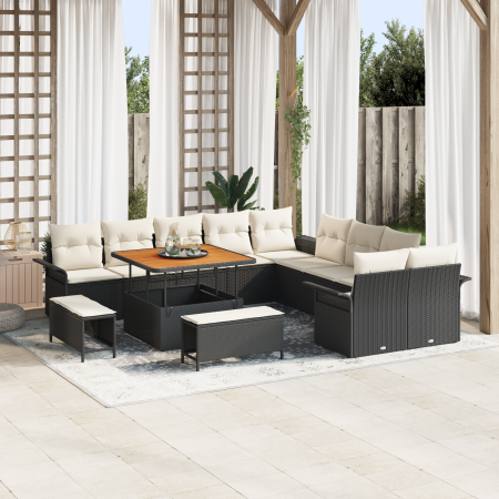 Set de Sofás de Jardín de 13 Piezas con Cojines Negro Ratán Sintético Acacia | Foro24.es | Tu tienda online para hogar, jardín y más Foro24.es